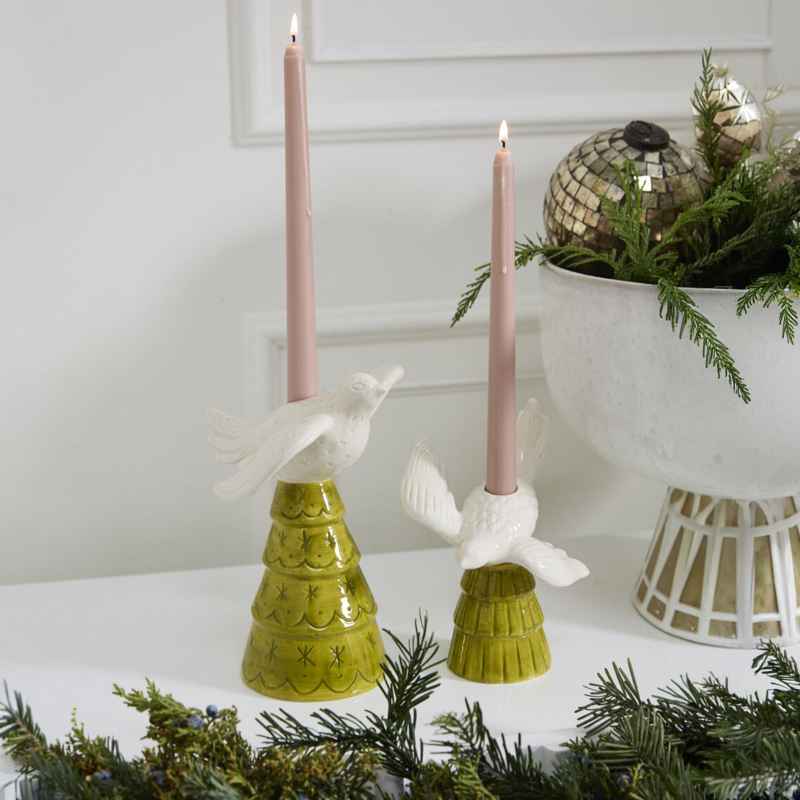 Set of 2 Ceramic Dove Tree Candleholders